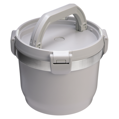 Stanley Fresh-To-Table 3 qt Leakproof Crock in Ash Grey with sealed lid and side latches