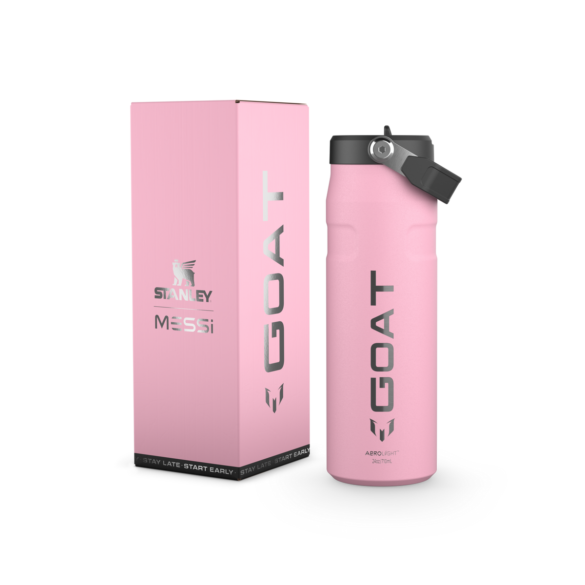 The Messi x Stanley IceFlow™ Water Bottle with Flip Straw Lid 24 OZ In Messi GOAT Pink