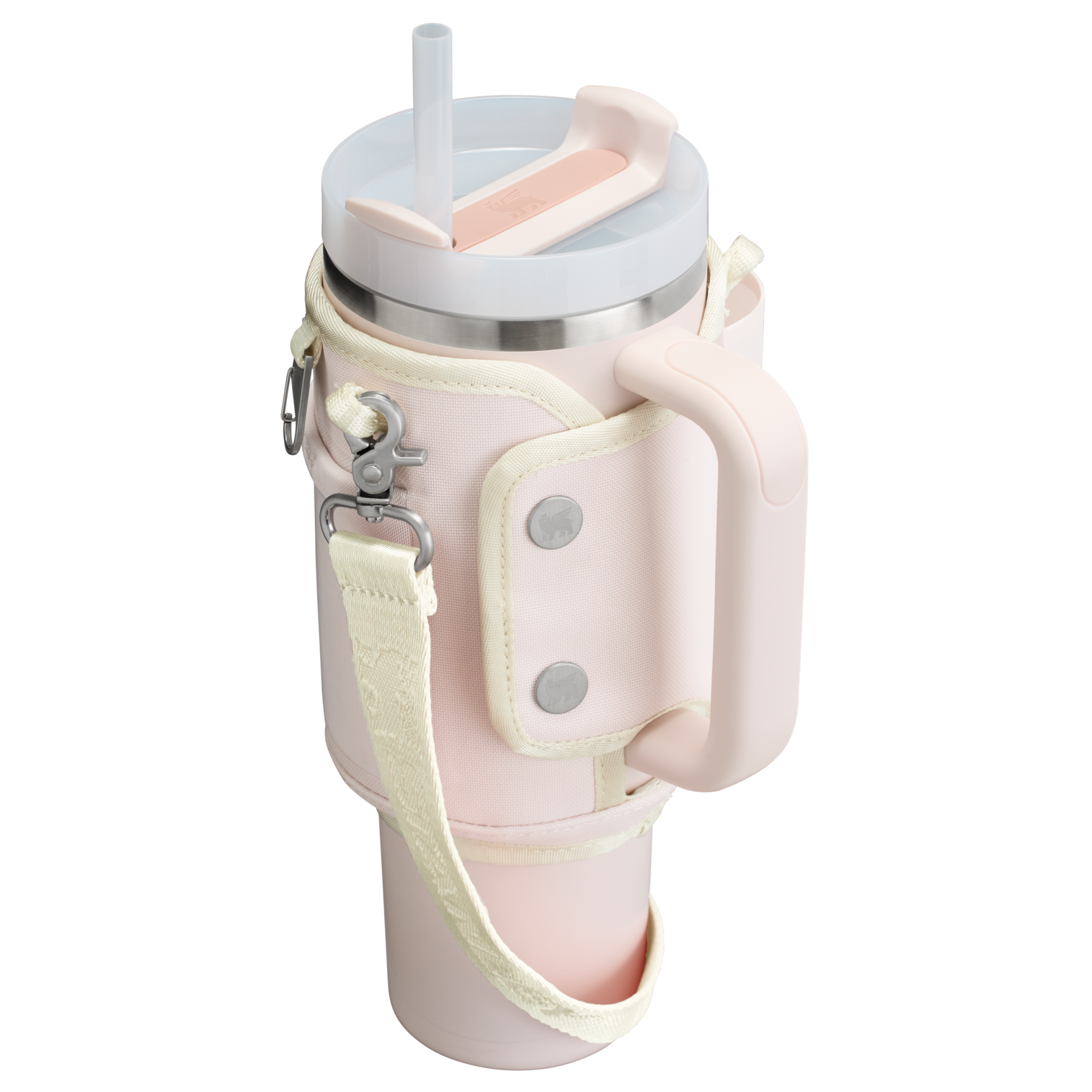 Stanley Carry-All 40 oz Quencher with Detachable Crossbody Straps in Rose Quartz pink