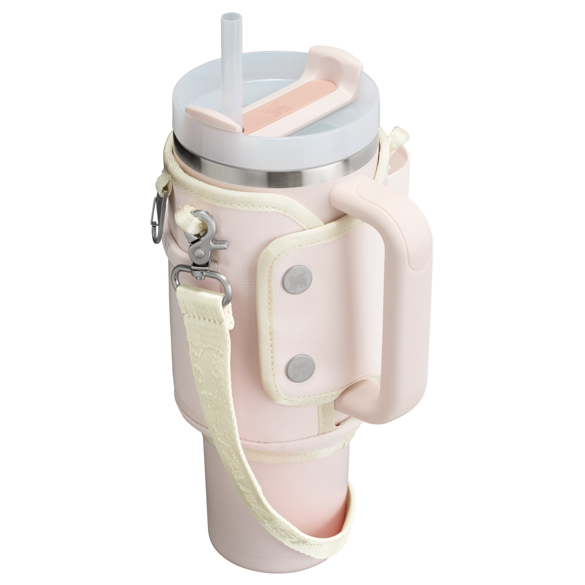 Stanley Carry-All 40 oz Quencher with Detachable Crossbody Straps in Rose Quartz pink