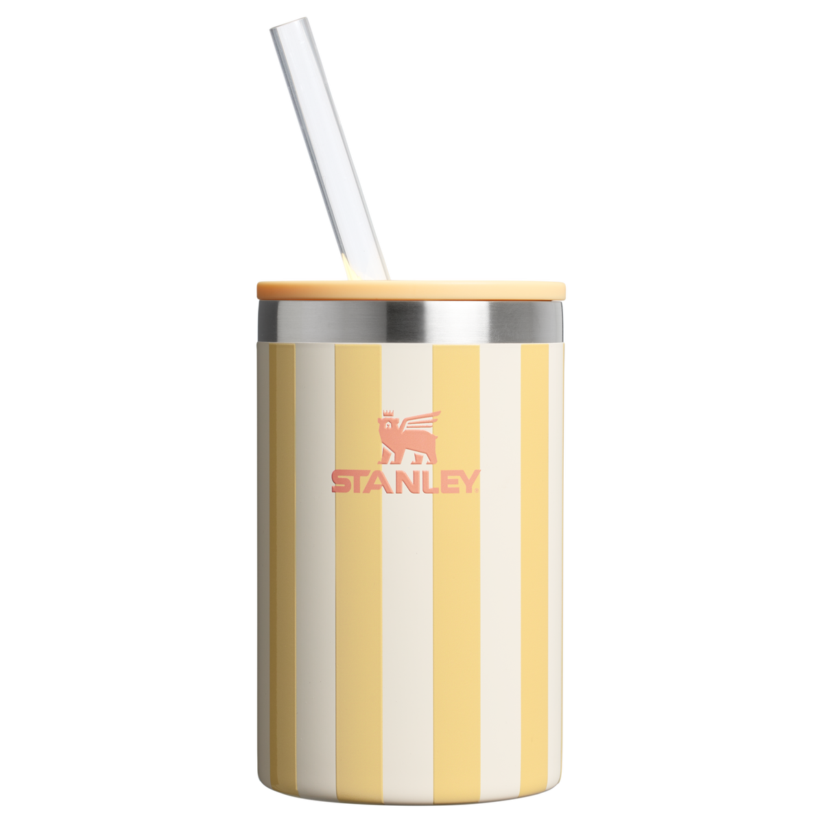 Stanley 10 OZ Everyday Can Cooler Cup In Butter Yellow Cabana Stripe Pink From The Oasis Collection