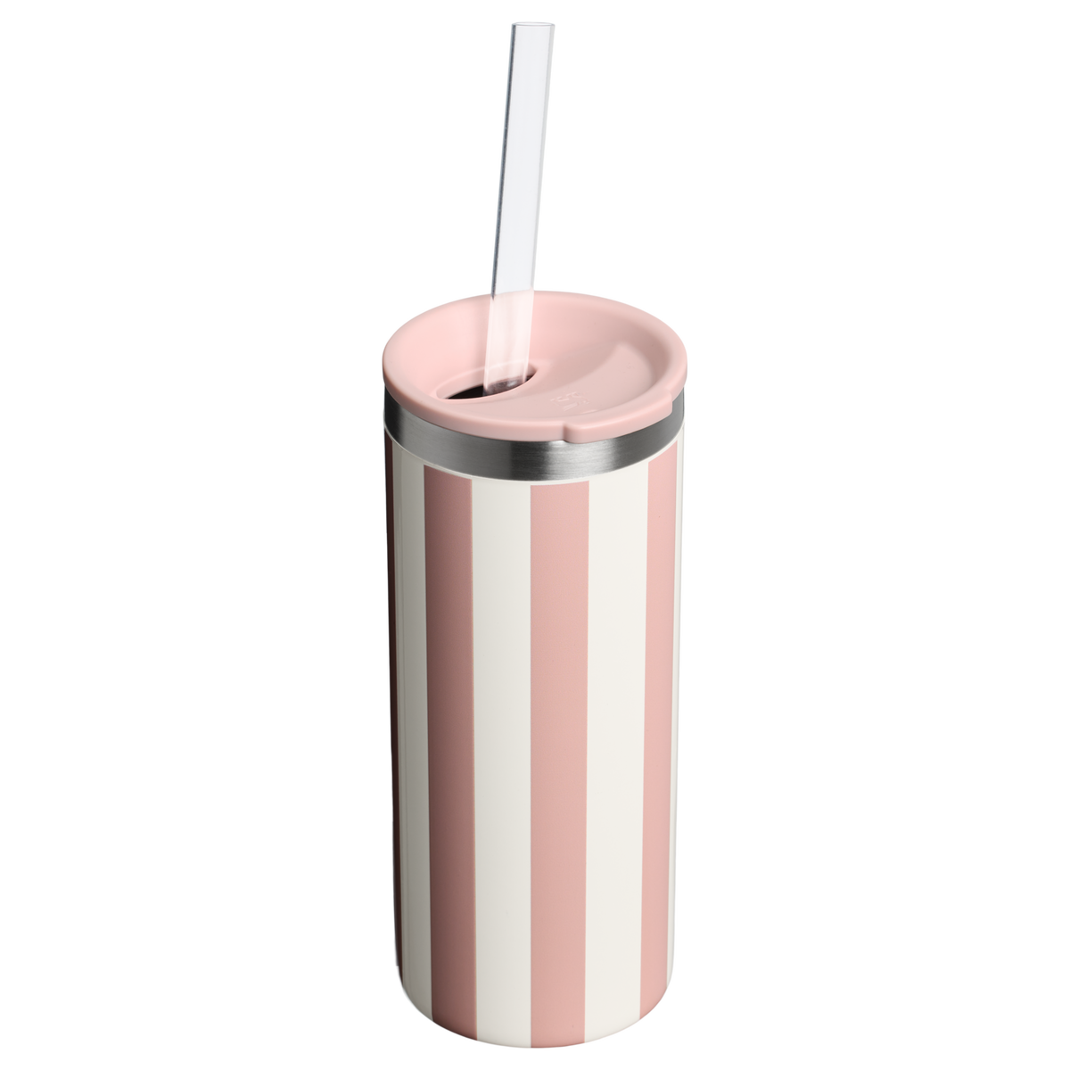 Stanley 10 OZ Everyday Slim Can Cooler Cup In Peach Whip Pink Stripe From The Oasis Collection