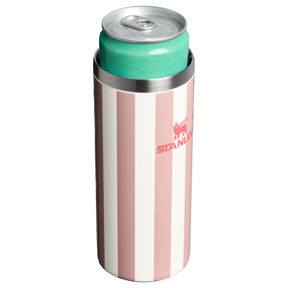 Stanley 10 OZ Everyday Slim Can Cooler Cup In Peach Whip Pink Stripe From The Oasis Collection