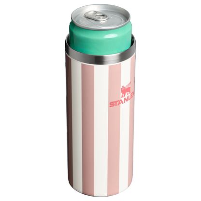 Stanley 10 OZ Everyday Slim Can Cooler Cup In Peach Whip Pink Stripe From The Oasis Collection