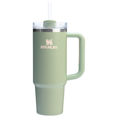 Stanley 40 OZ Quencher FlowState Stainless Steel Tumbler With Straw And Handle In Lichen Green